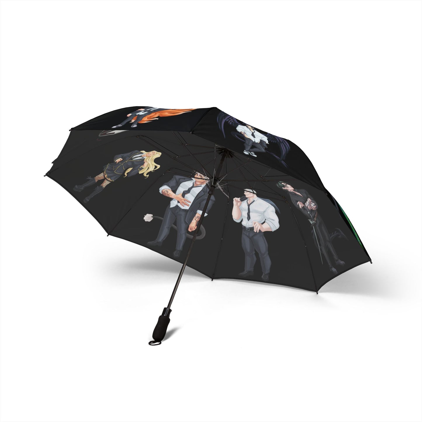Discordia Demons (Cassandra Featherstone x Phantom Dame) Semi-Automatic Foldable Umbrella One size Canopy diameter (when open), in 48.00 Shaft length (when folded), in 20.50 Shaft length (when open), in 30.00 With the waterproof coating and semi-automatic