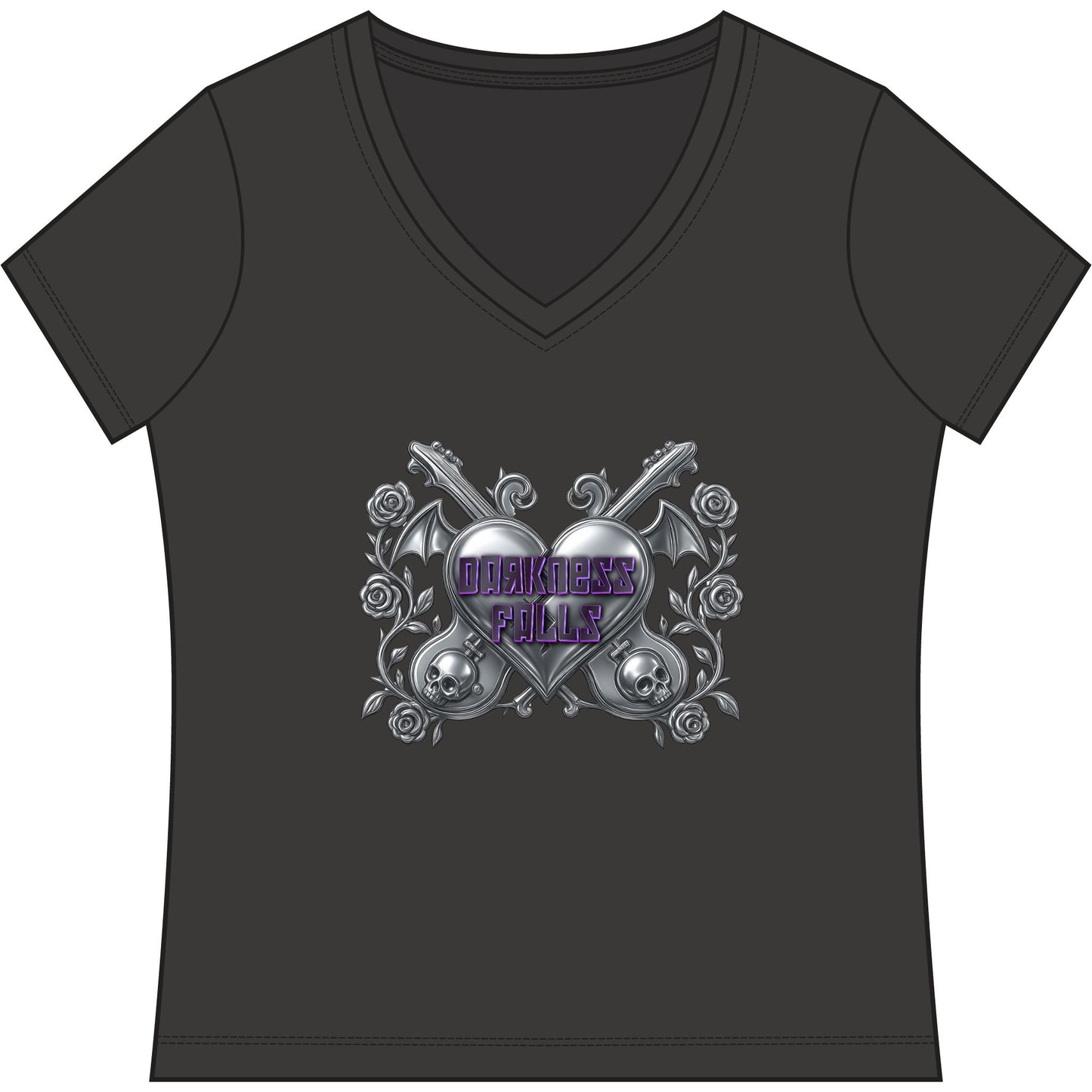Darkness Falls COM Band Tee Women's Relaxed Fit V-Neck