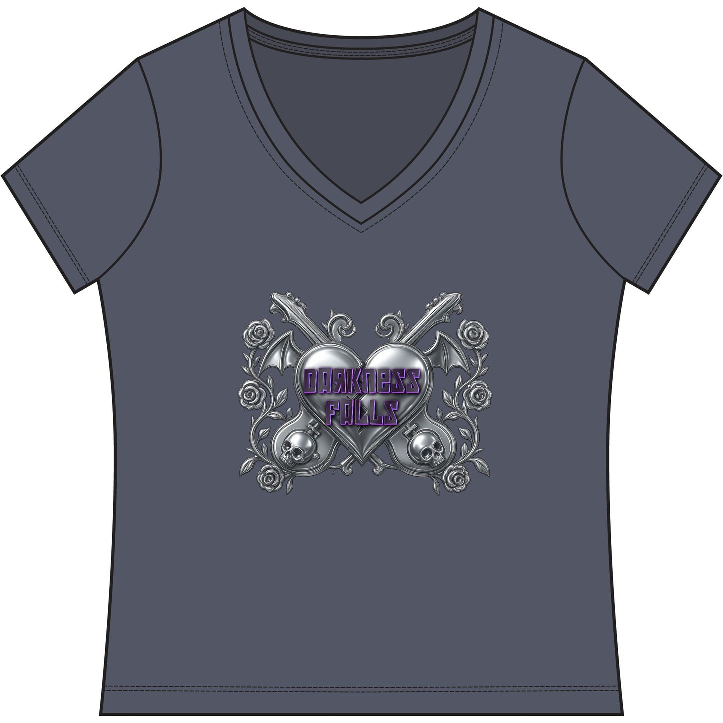 Darkness Falls COM Band Tee Women's Relaxed Fit V-Neck