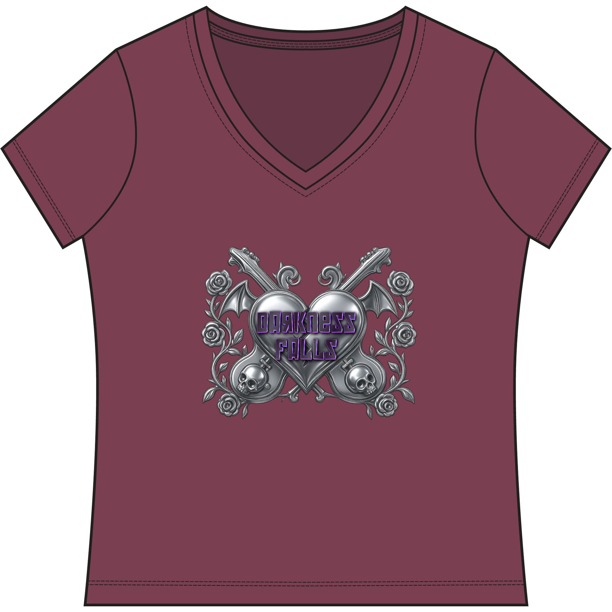 Darkness Falls COM Band Tee Women's Relaxed Fit V-Neck