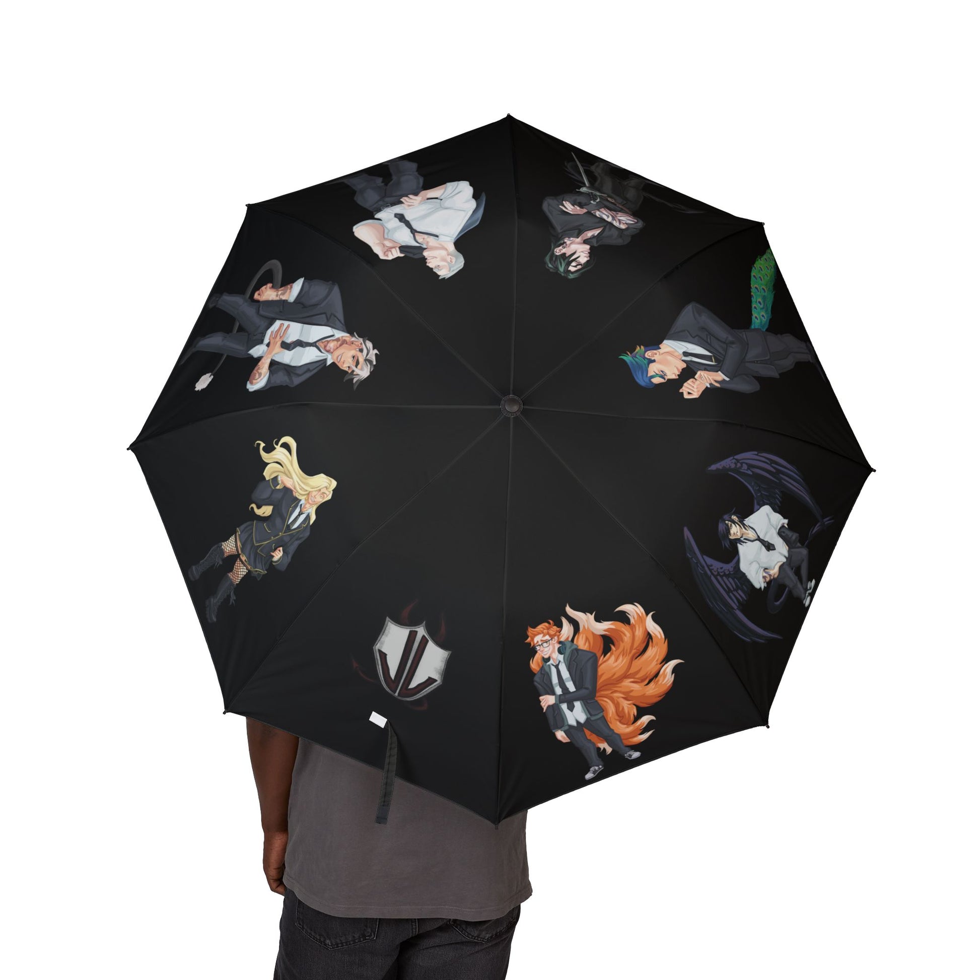 Discordia Demons (Cassandra Featherstone x Phantom Dame) Semi-Automatic Foldable Umbrella One size Canopy diameter (when open), in 48.00 Shaft length (when folded), in 20.50 Shaft length (when open), in 30.00 With the waterproof coating and semi-automatic