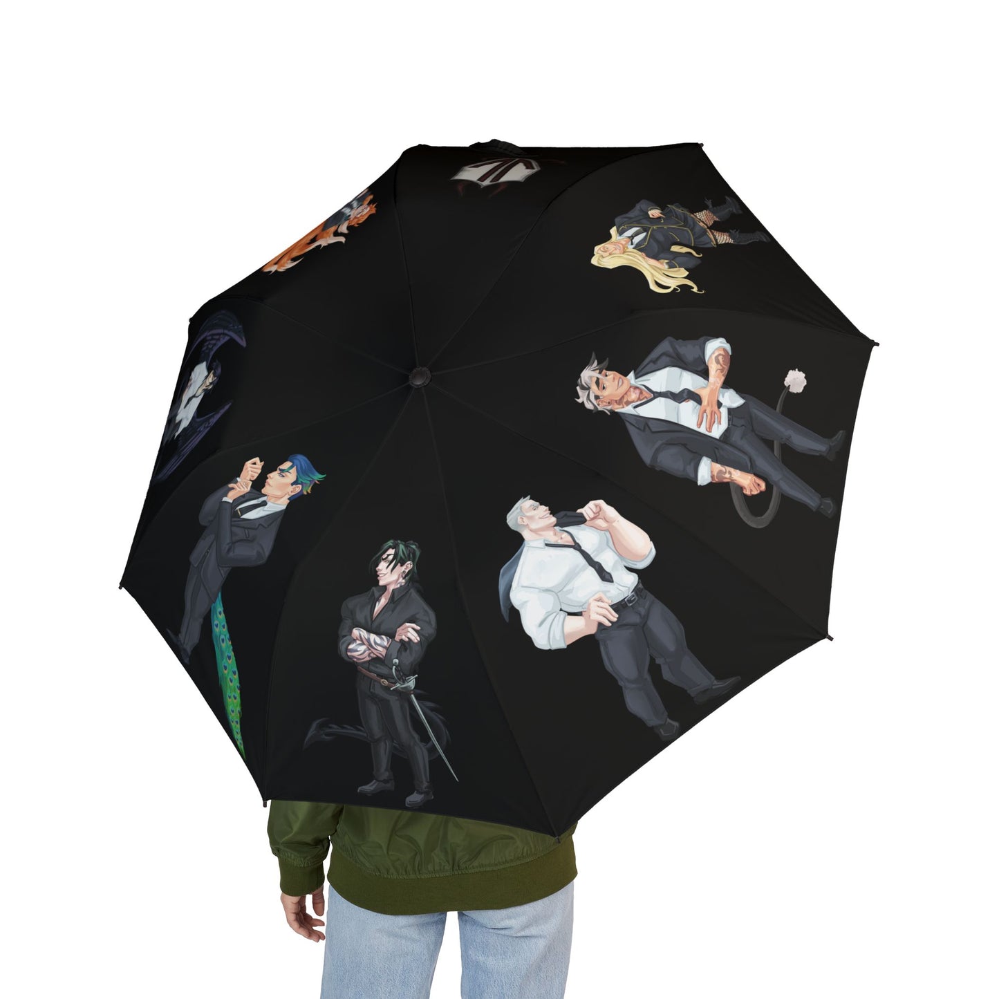 Discordia Demons (Cassandra Featherstone x Phantom Dame) Semi-Automatic Foldable Umbrella One size Canopy diameter (when open), in 48.00 Shaft length (when folded), in 20.50 Shaft length (when open), in 30.00 With the waterproof coating and semi-automatic